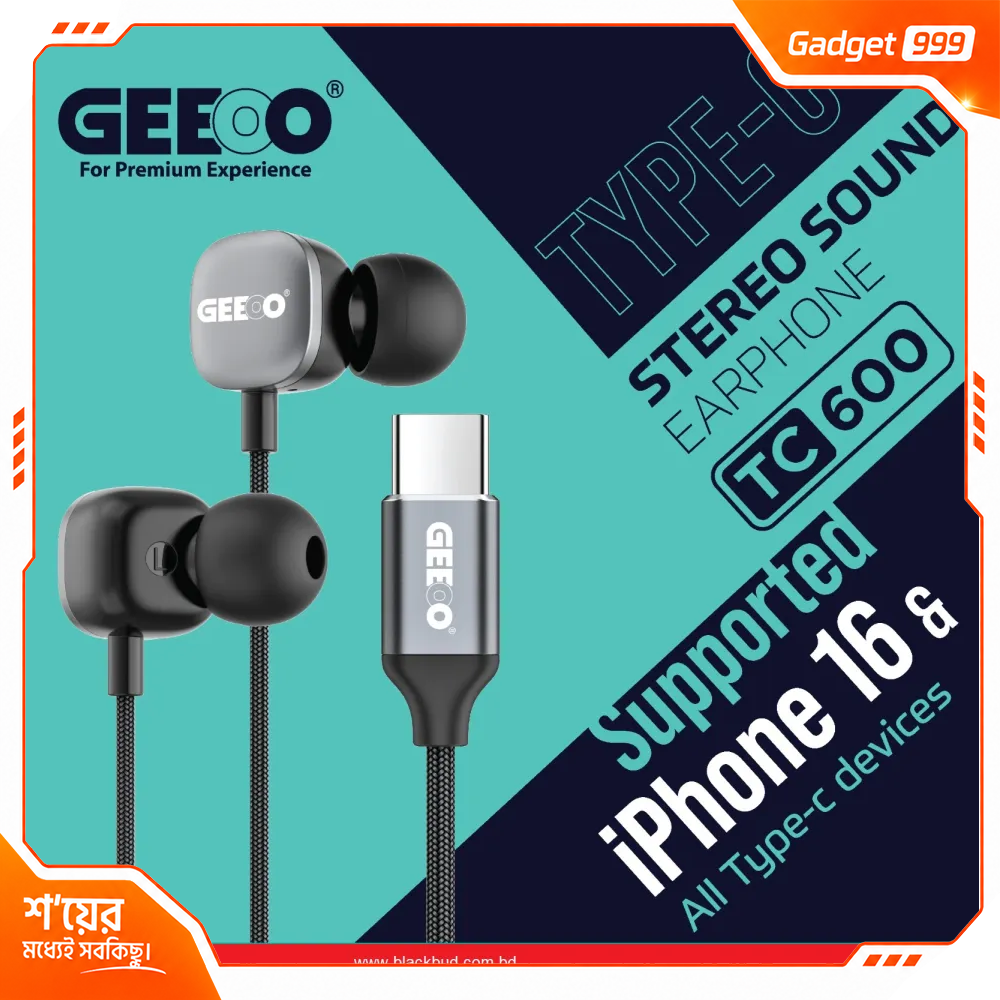 Original Geeoo TC600 Type-C আল্ট্রা বেজ ইয়ারফোন (iPhone and Android)