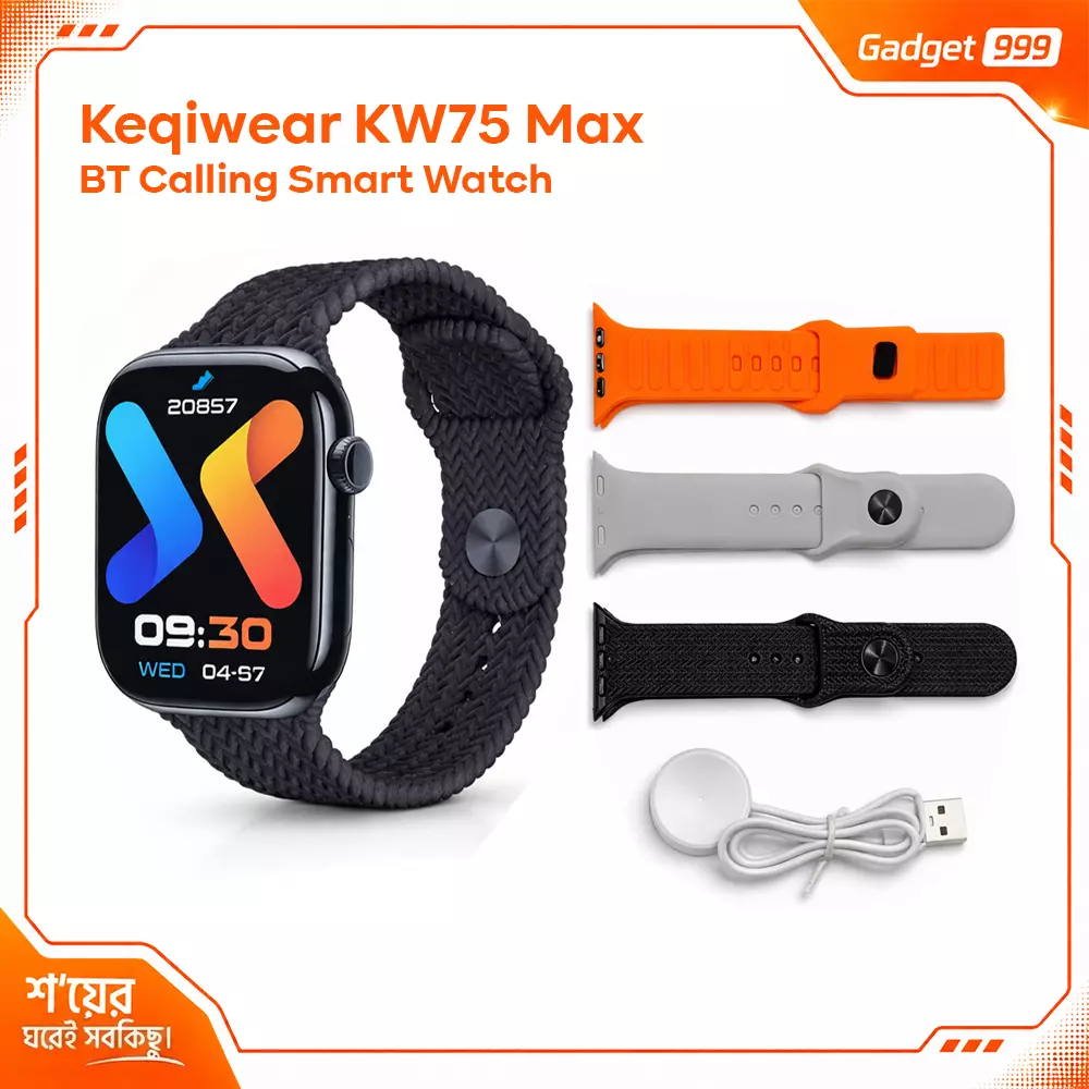 Keqiwear KW75 MAX ব্লুটুথ কলিং স্মার্টওয়াচ (৩টি স্ট্র্যাপসহ) – প্রিমিয়াম স্মার্টওয়াচ