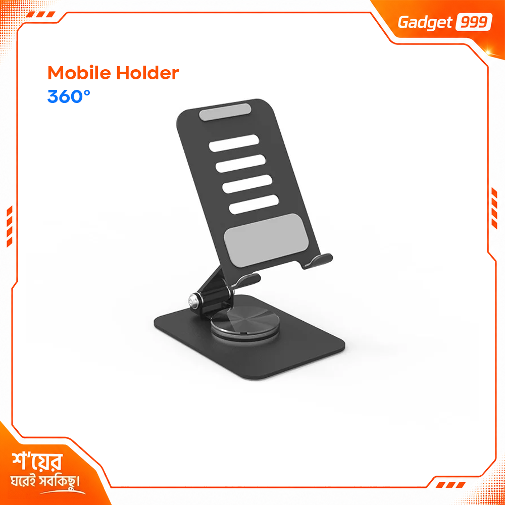 KLX L-359 প্রিমিয়াম মেটাল ফোল্ডেবল ডেস্ক ফোন হোল্ডার | ৩৬০° রোটেটেবল অ্যাডজাস্টেবল মোবাইল স্ট্যান্ড