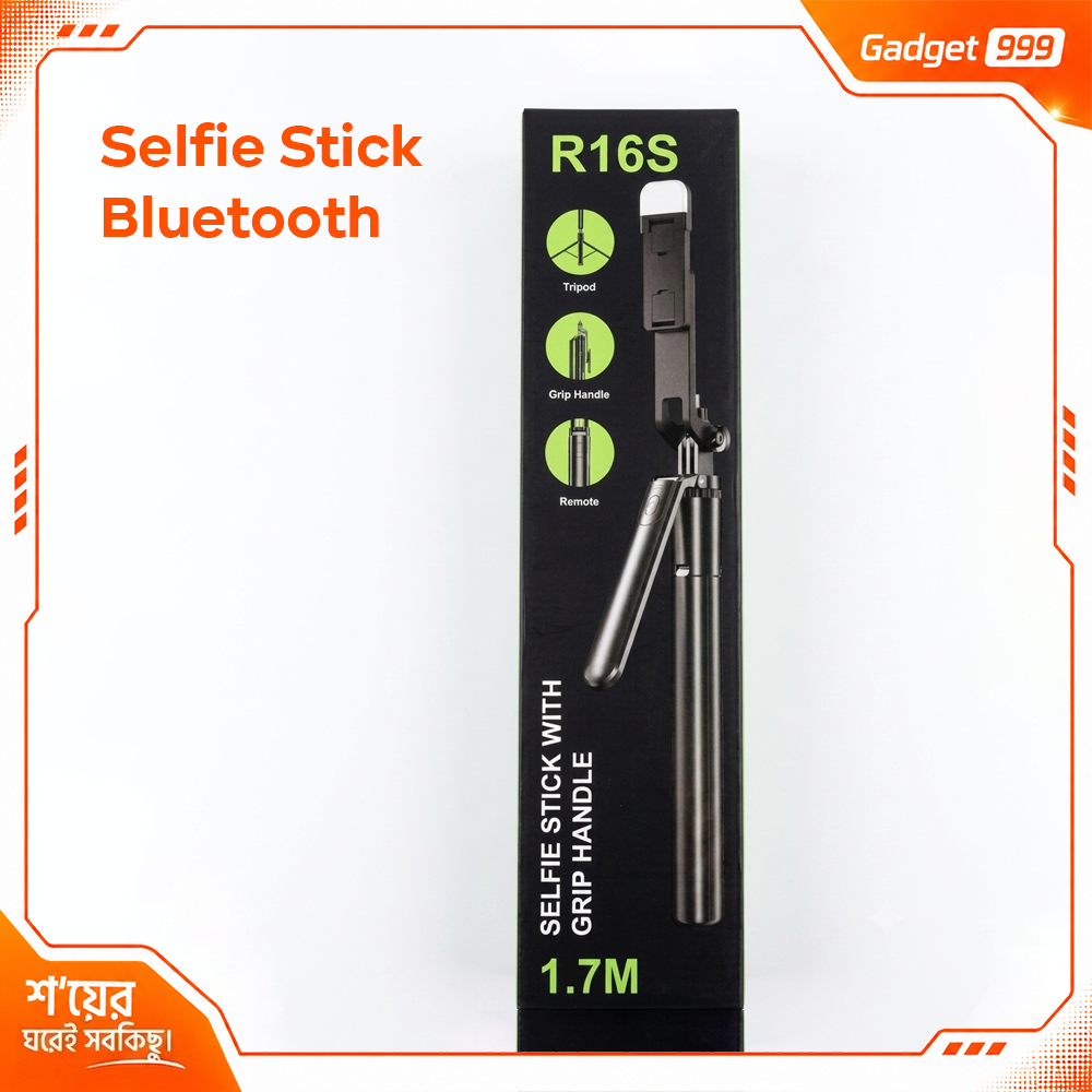 R16S ওয়্যারলেস ব্লুটুথ সেলফি স্টিক ট্রাইপড LED ফিল লাইটসহ