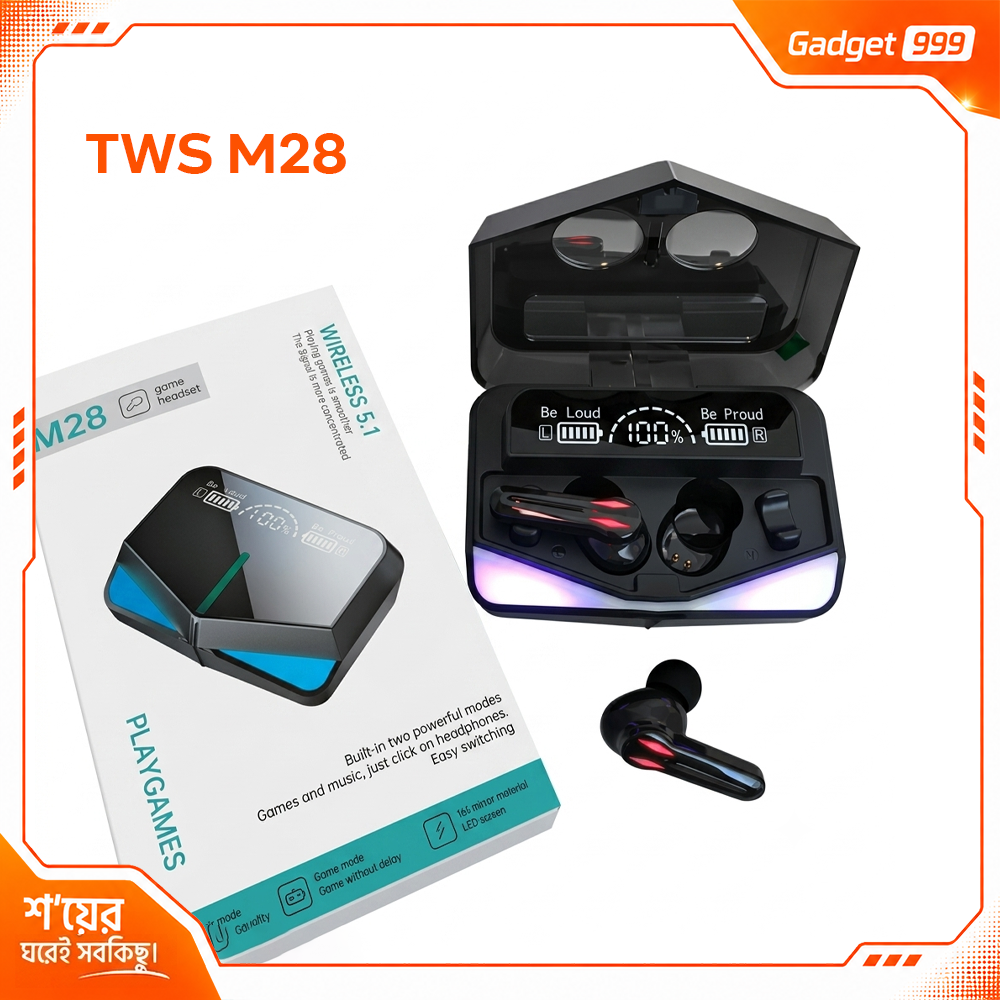 M28 TWS 5.1 ওয়্যারলেস গেমিং ব্লুটুথ ইয়ারবাডস