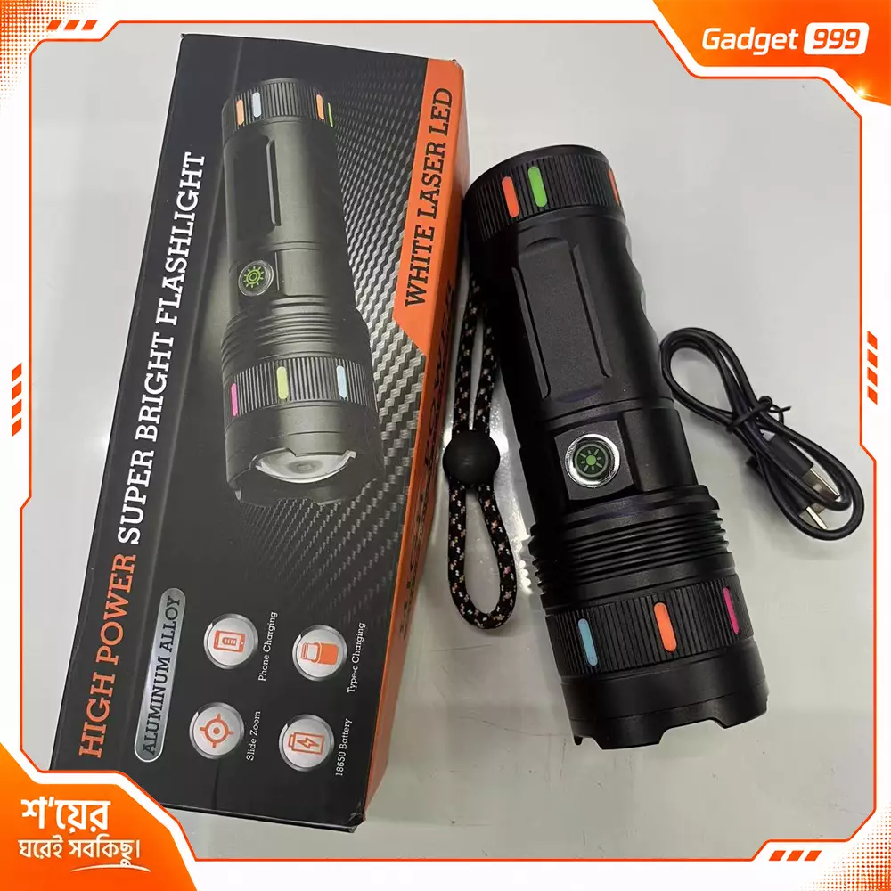 Sanford JAMBOO White Laser Super Bright LED Zoom Flashlight with Powerbank Feature