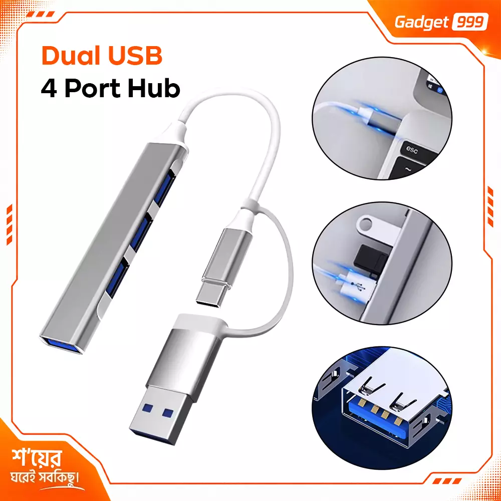 4-in-1 Dual USB Type-C USB-A Hub Multi-Function Hub for Laptop PC Accessories