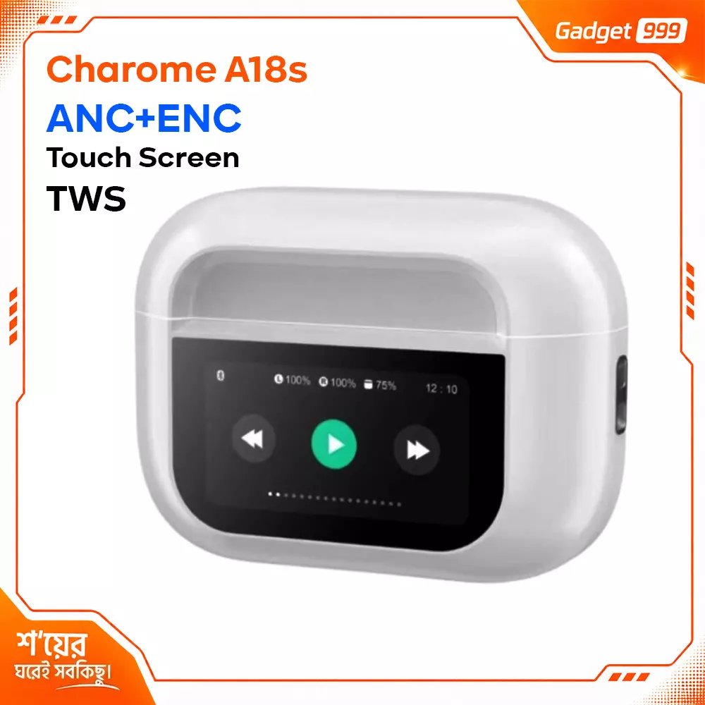 Charome A18s ANC+ENC LCD Colour Touch Screen Wireless Earbuds High Quality Sound- White