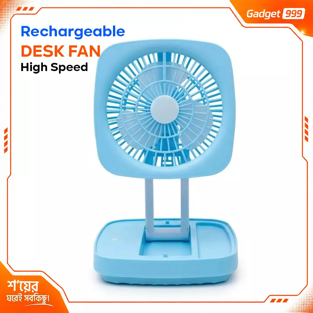 Rechargeable Folding Desk Fan with LED Light Strong Airflow for Home Office Travel