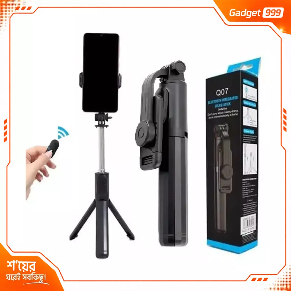 Q07 Bluetooth Selfie Stick Tripod BLACK with Remote Control