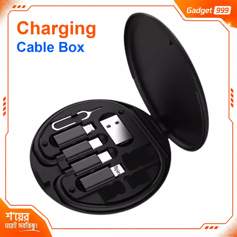 Charging Data Cable Storage Box with Converters USB Micro Lighning 6-in-1