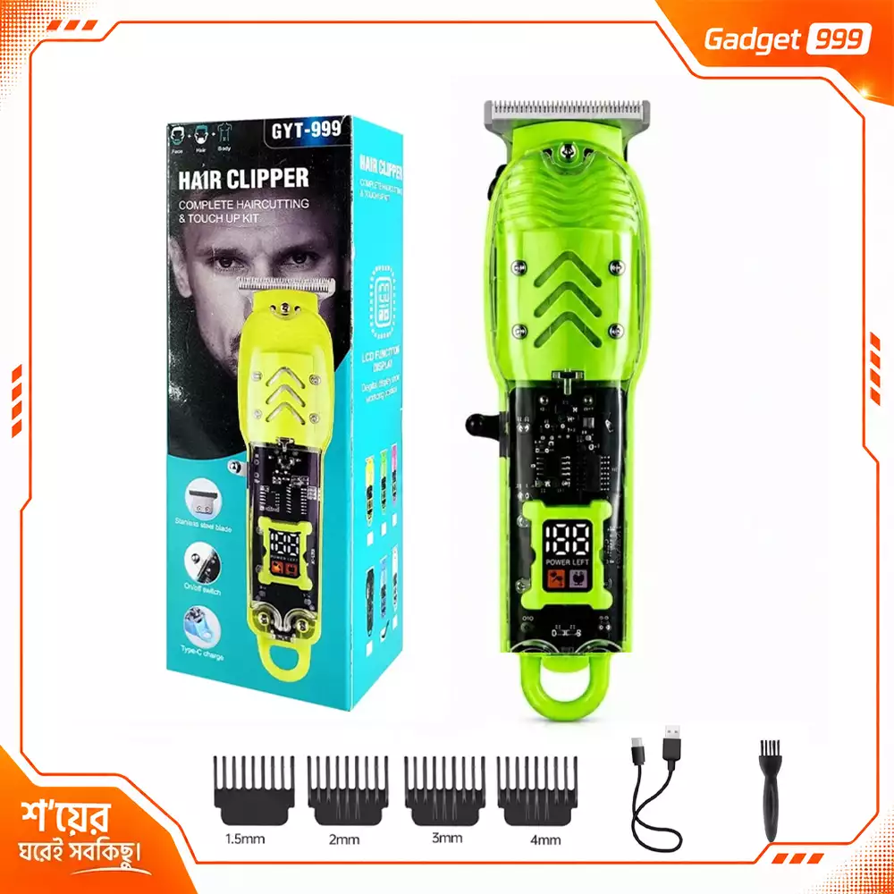 GYT-999 500mAh Rechargeable Trimmer with Type-C Charging Transparent Hair Clipper